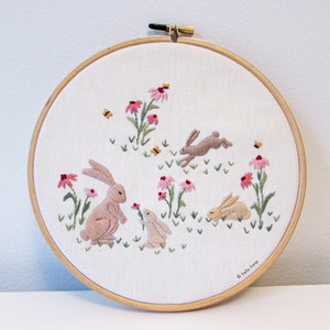 Spring bunnies hand embroidery pattern - Bunny rabbits - Easter embroidery - PDF - Instant download