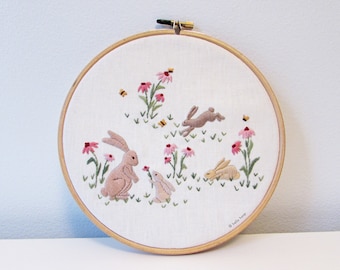 Spring bunnies hand embroidery pattern - Bunny rabbits - Easter embroidery - PDF - Instant download