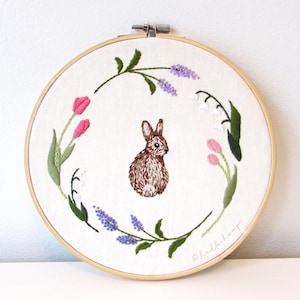 Floral Wreath Bunny Hand Embroidery Pattern (PDF Download)