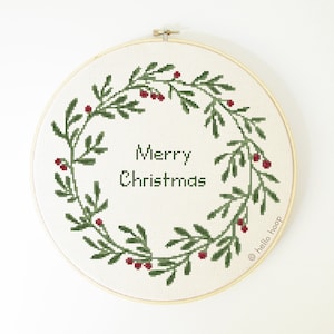 Christmas Wreath Cross Stitch Pattern: Holiday Botanical Decor (PDF Instant Download)