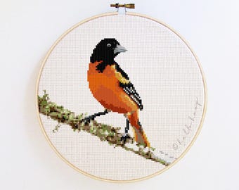 Baltimore Oriole backyard bird cross stitch pattern - birds embroidery - PDF - Instant download