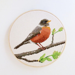 American Robin cross stitch pattern - bird embroidery - PDF - Instant download