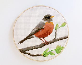 American Robin backyard bird cross stitch pattern - bird embroidery - PDF - Instant download