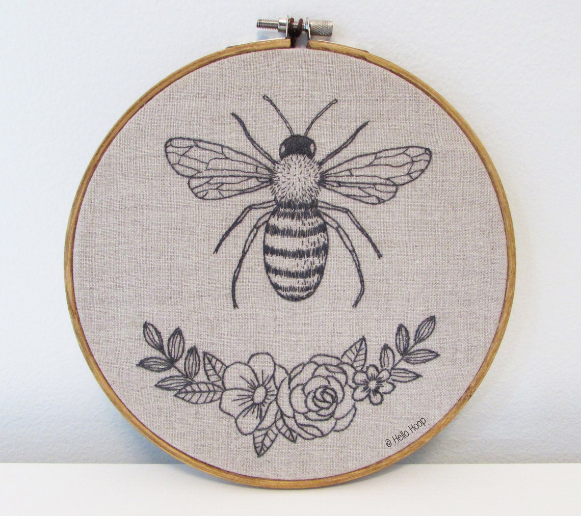 Honey Bee Hand Embroidery Pattern Monochrome Insect PDF - Etsy