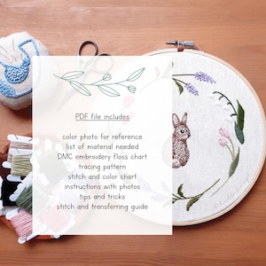 Easter Bunny Hand Embroidery Pattern - Floral Wreath Bunny Embroidery ...