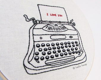 Typewriter hand embroidery pattern - Valentine's Day - PDF - Instant download