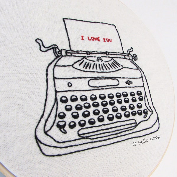 Typewriter hand embroidery pattern - Valentine's Day - PDF - Instant download