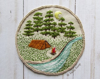 Patch hand embroidery pattern - Camping - Summer badge - PDF Instant download