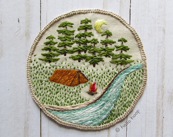 Patch hand embroidery pattern - Camping - Summer badge - PDF Instant download