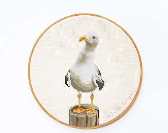 Seagull bird cross stitch pattern - bird embroidery - PDF - Instant download