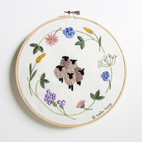 Spring sheep hand embroidery pattern - PDF - Instant download