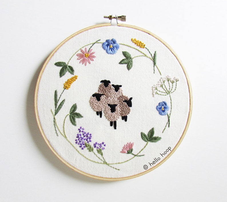 Spring sheep hand embroidery pattern PDF Instant download image 1