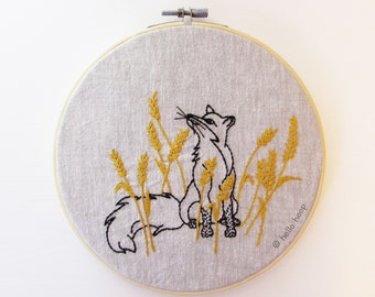 Fox in the wheat field hand embroidery pattern - PDF - Instant download