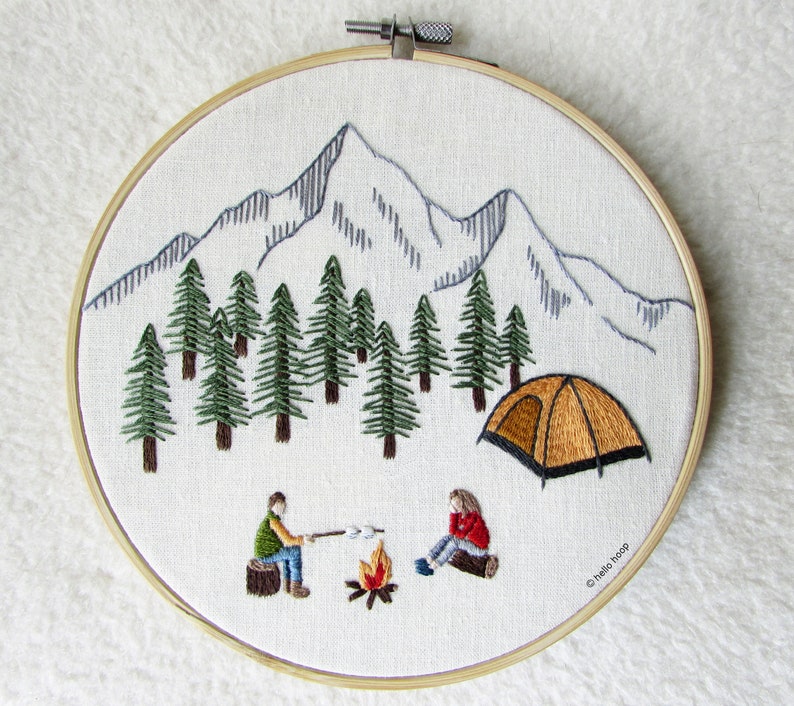 Camping Hand Embroidery Pattern Camping Trip PDF Instant Etsy