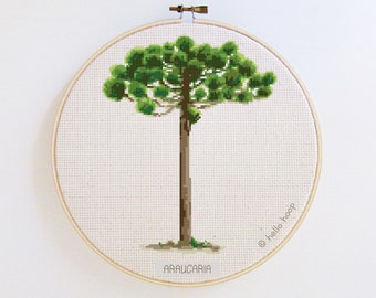 Araucaria Tree Cross Stitch Pattern: Botanical Design (PDF Instant Download)