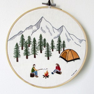 Camping hand embroidery pattern - Camping trip - PDF - Instant download