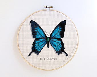 Butterfly cross stitch pattern - Blue Mountain butterfly - PDF - Instant download