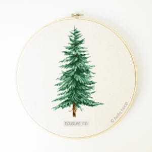Douglas Fir Tree Cross Stitch Pattern: Botanical Christmas Design (PDF Instant Download)