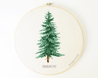 Douglas Fir Tree Cross Stitch Pattern: Botanical Christmas Design (PDF Instant Download)