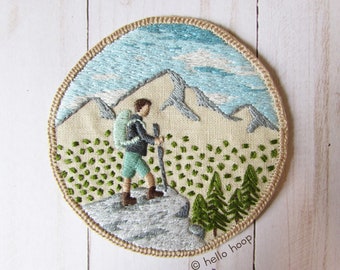 Patch hand embroidery pattern - Hiking - Summer badge - PDF Instant download
