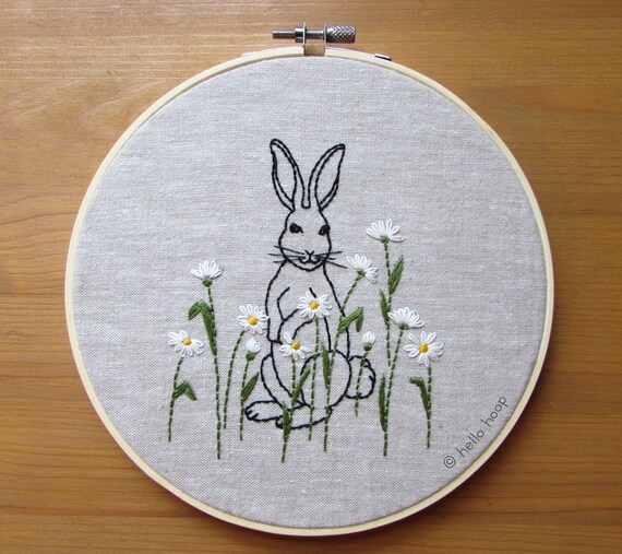 Kits & How To Easter Cute Rabbit Bunny Hand Embroidery Pattern PDF ...