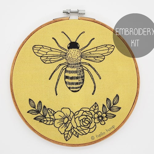 Bee Embroidery Kit Bee Hand Embroidery Spring Embroidery Etsy