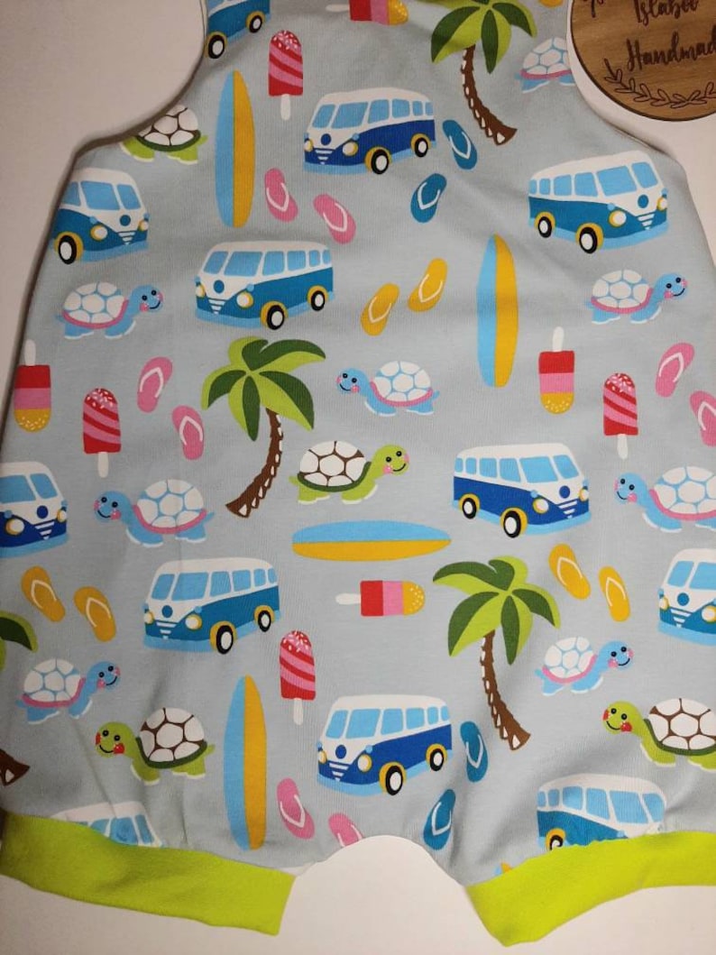 baby gift unisex campervan romper VW romper campervan and surf board romper Grey campervan harem romper campervan all in one