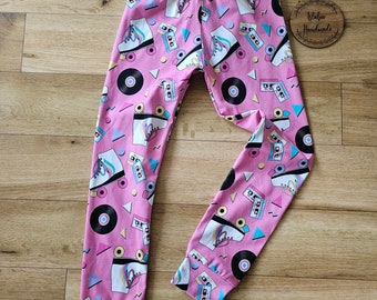 Pink roller disco leggings, pink skate leggings, roller skate leggings, girls retro skate leggings, organic roller disco leggings