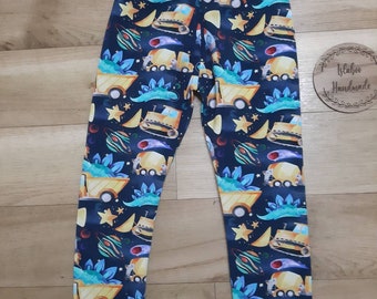 dino leggings, dinasour leggings, space dino leggings, dino digger leggings, unisex dino leggings, unisex dino leggings, navy dino leggings