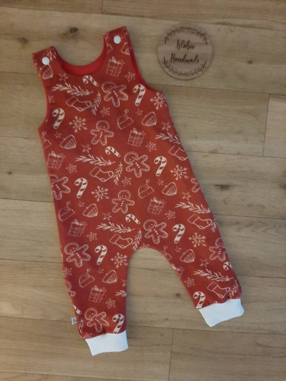 Christmas Red Print Romper Red Gingerbread Dungarees Candy Cane
