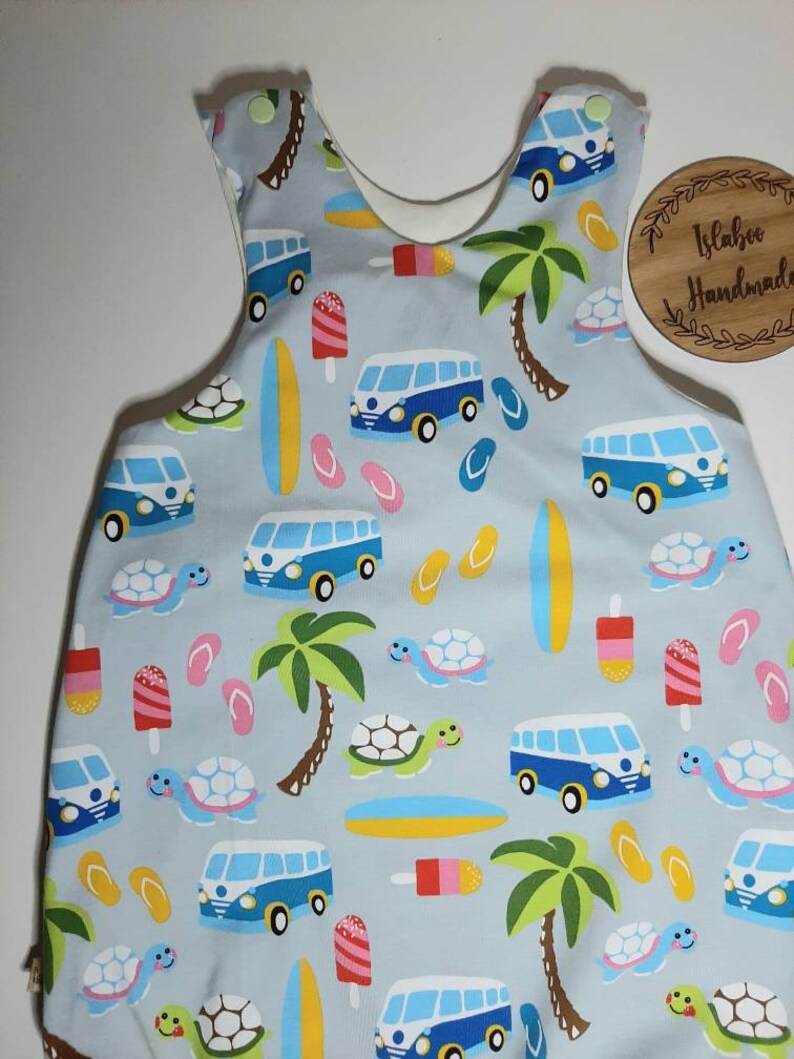 baby gift unisex campervan romper VW romper campervan and surf board romper Grey campervan harem romper campervan all in one