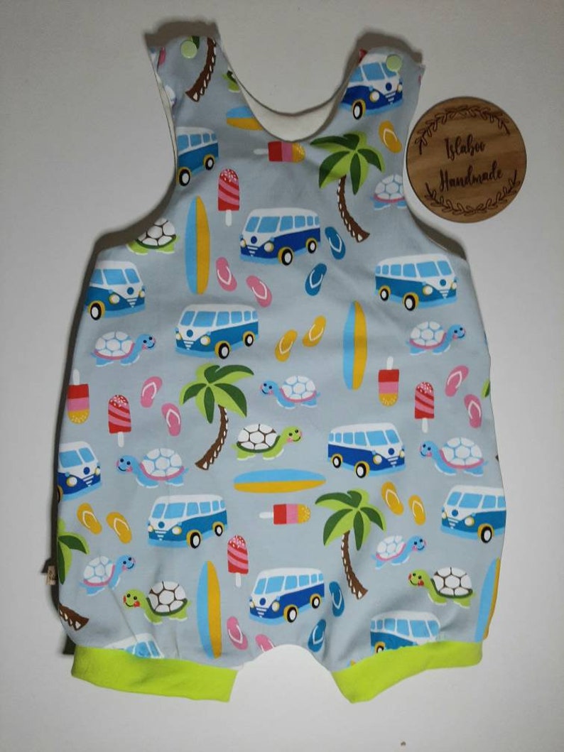 baby gift unisex campervan romper VW romper campervan and surf board romper Grey campervan harem romper campervan all in one