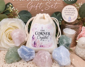 Pastel Rough Crystal Set | Rose Quartz, Blue Calcite, Green Fluorite Collection