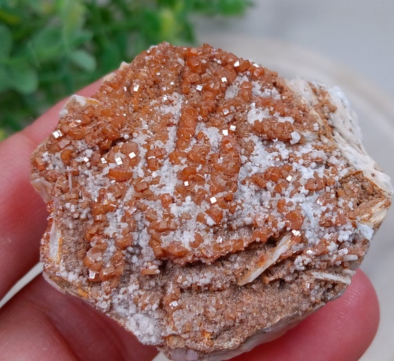 Vanadinite on barite matrix crystal cluster from Morocco, orange red Moroccan Vanadinite mineral specimen z27