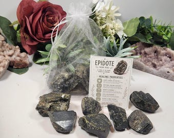 200g Epidote Rough Crystal Parcel | Natural Raw Green Stones from Peru | Collector & Lapidary Material
