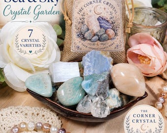 Sea & Sky Crystal Garden | Blue Crystal Set | Larimar, Blue Lace Agate, Aquamarine, Amazonite, Stilbite Satin Spar, Apophyllite