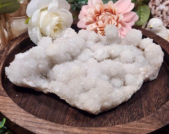 Large Quartz Chalcedony Stalactite Cluster | 1388g Natural Druzy Quartz Crystal | India Mineral Specimen | White Sparkling Display Piece