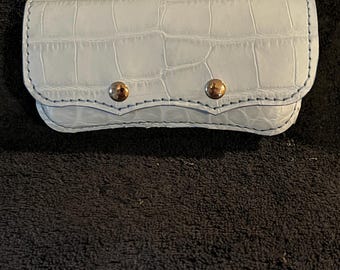 Light Blue Reptile Embossed Leather Glasses Case