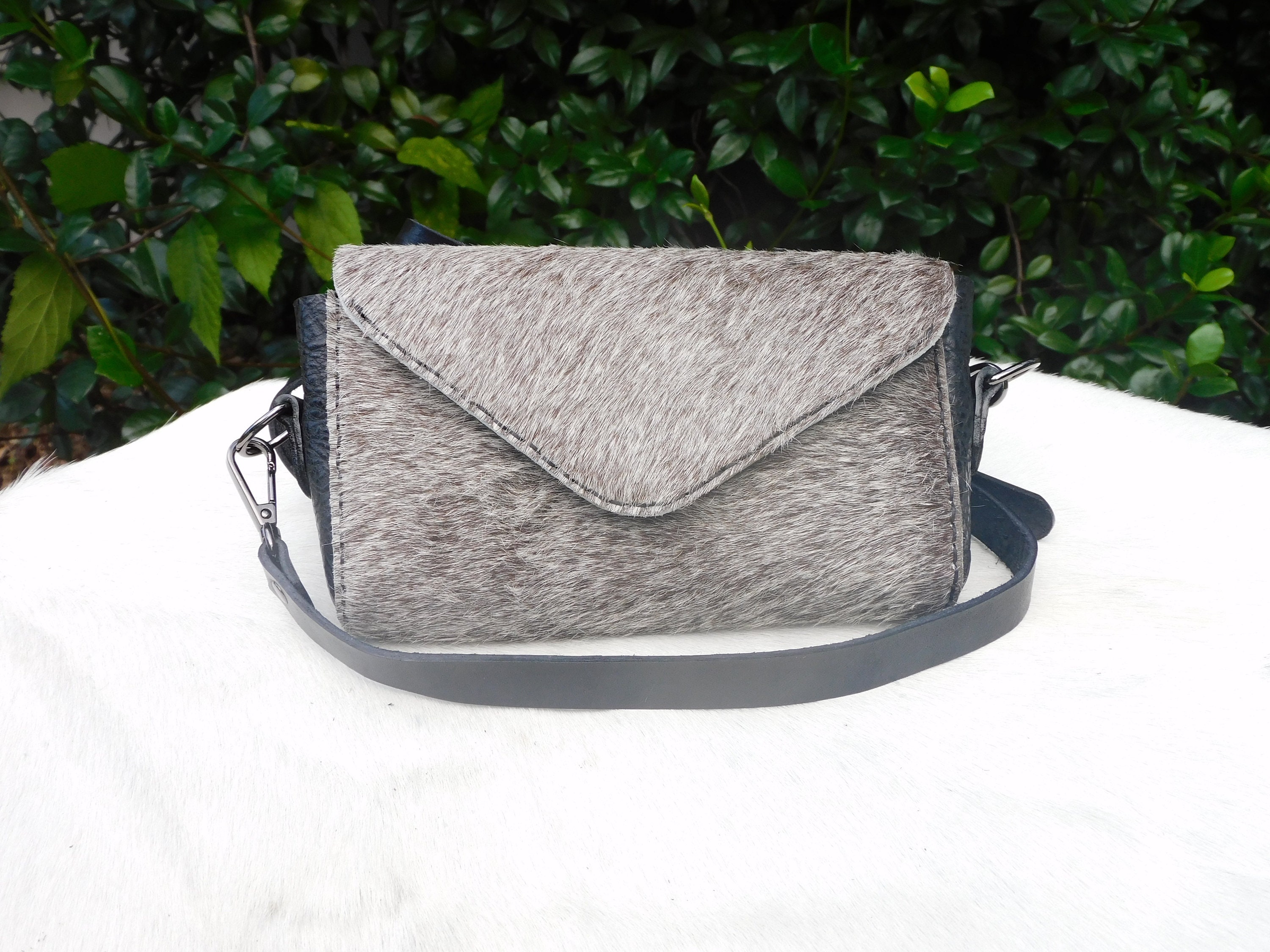 Super Cute Small Crossbody Bag in Black and Gray Hair on Cowhide Etsy