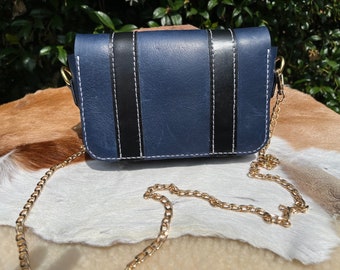 Blue and Black Calfskin Crossbody Bag