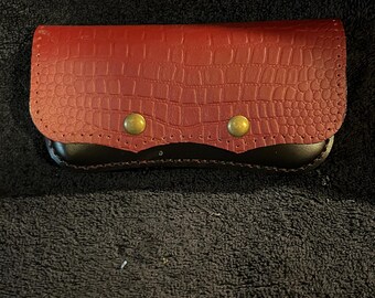 Dark Red Embossed Leather Glasses Case