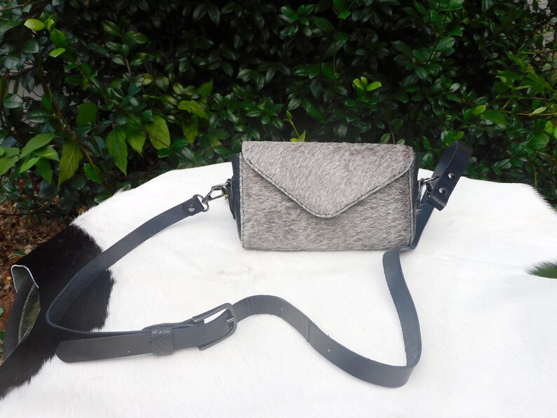 Super Cute Small Crossbody Bag in Black and Gray Hair on Cowhide Etsy