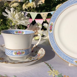 Bone china english mismatch blue hand painted tea trio, Royal Albert saucer,  perfect for tea time