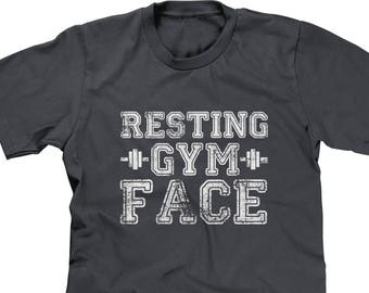 Resting Gym Face Mens Short Sleeve T-shirt - Workout Morning Sweat Skinny  Funny Humor Joke Pun Parody Word Play - DT-00873