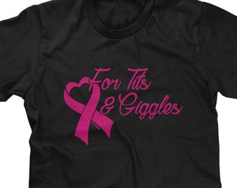 For Tits & Giggles Mens Short Sleeve T-shirt - Funny Breast Cancer Shirt, Breast Cancer Awareness, Pink Ribbon Shirt, Survivor - DT-00890