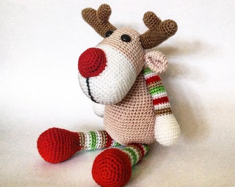 Christmas Deer Rudolf Red Nose amigurumi crochet toy deer gift for kids stuffed animals plush toy Christmas gift Rudolf deer family presents