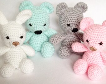 Crochet Bunny or Bear Plush: Amigurumi Stuffed Animal, Valentine's Gift