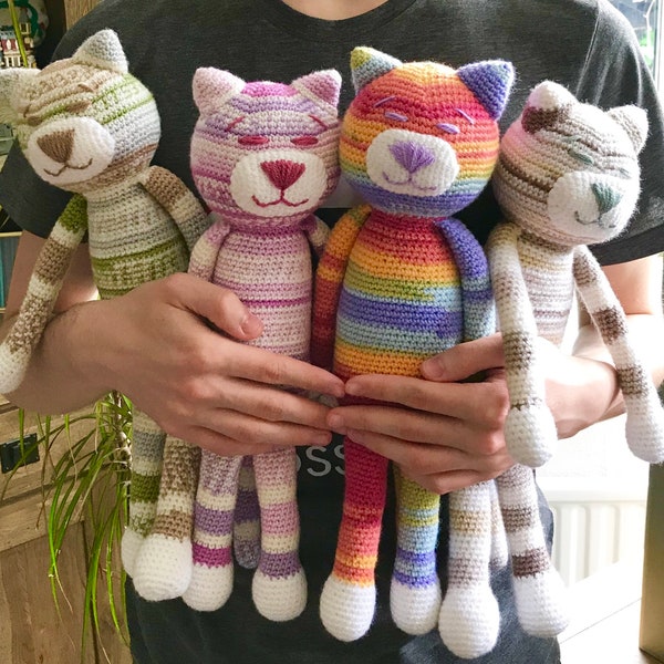 Amigurumi crochet cat stuffed animal cuddly toy cat sleeping buddy for babies and toddlers colourful large toy crochet amineko interior toy
