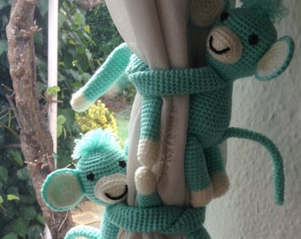 Crochet Monkey Curtain Tie Backs, Nursery Decor, Baby Gift