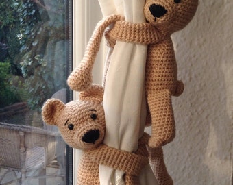 A pair of Bear Curtain ties, nursery curtain ties, crochet curtain ties, animal tie backs, nursery decoration, newborn gift, new baby gift